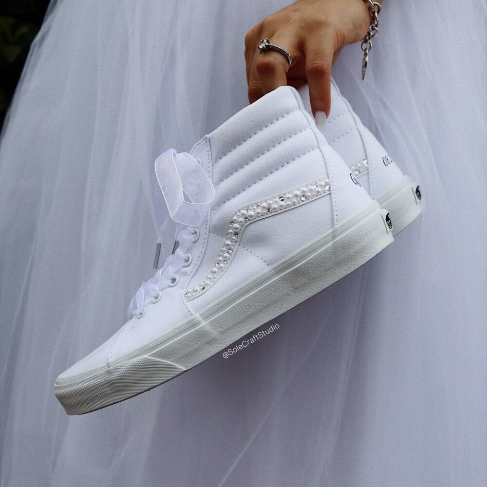 Wedding Sneakers for the Bride - Personalized Bridal Shoes - Vans Sk8-Hi Canvas - Picture 4 of 13